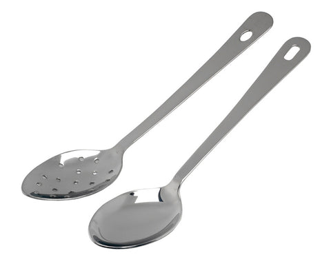 Genware Stainless Steel Perforated Serving Spoon Hanging Hole 30.5cm