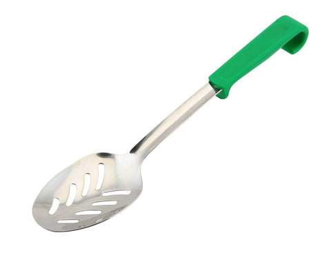 Genware BuffetPro Slotted Spoon Green Handle