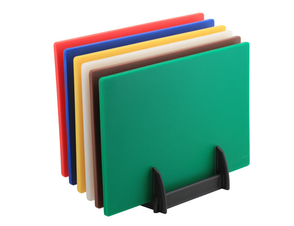 Genware Low Density PE Cutting Board 18 x12x0.5" Set of 6 Coloured Boards & rack