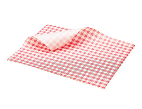 Genware Red Gingham Greaseproof Paper 25x20cm