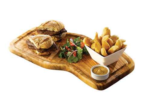 Genware Rustic Olive Wood Board with Groove 40x21cm