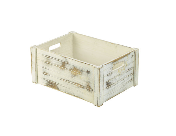 Genware Wooden Crate - Whitewashed 41x30x18cm