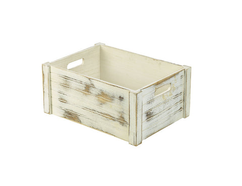 Genware Wooden Crate - Whitewashed 41x30x18cm